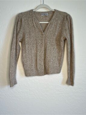 Taupe Cable Knit Pearl-Button Cardigan